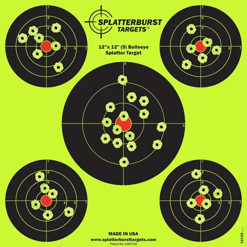 Splatterburst Targets - 12 x 12 pulgadas (5) blanco de disparo reactivo de diana - Los disparos estallan amarillo fluorescente brillante al impactar