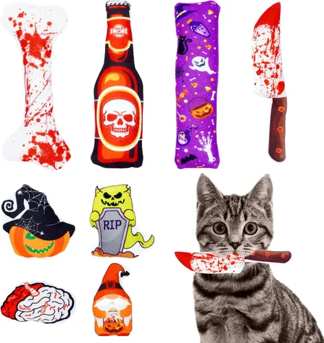 Vista 11 de 10 piezas de juguetes de hierba gatera para gatos de interior interactivos de peluche de Navidad, juguetes de mordida de gatito