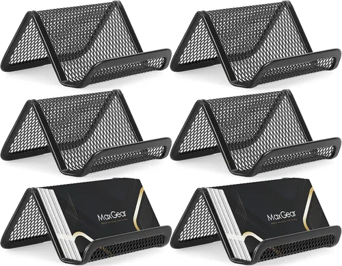 Vista 10 de MaxGear Tarjetero de malla para escritorio, soporte de metal negro con 50 tarjetas, paquete de 2 soportes resistentes para oficina