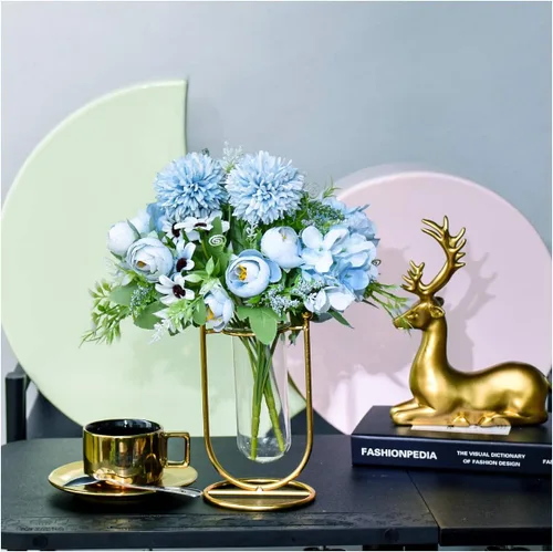 Vista 8 de Flores artificiales con jarrón, centros de mesa de boda para mesas, arreglos de flores falsas para decoración de bodas, decoración de mesa de centro