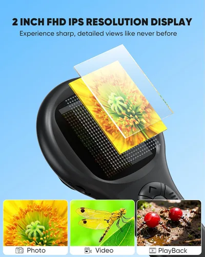 Vista 5 de Microscopio para niños - Mini microscopio digital de bolsillo para niños, lupa portátil USB 500X, zoom 4X, regalos de cumpleaños de Navidad