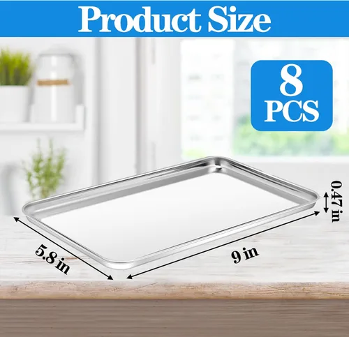 Vista 2 de Juego de 8 bandejas para hornear, bandeja de horno pequeña tostadora, bandeja de acero inoxidable, bandeja para parrilla, bandejas rectangulares
