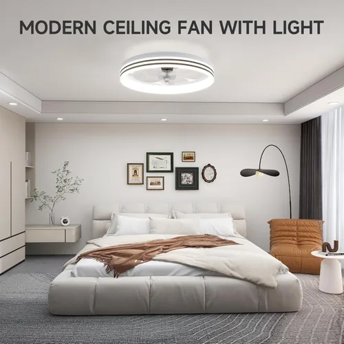 Vista 7 de VOLISUN Ventiladores de techo de perfil bajo con luces y control remoto, ventilador de techo de montaje al ras de 19.7 pulgadas con luz, lámpara LED
