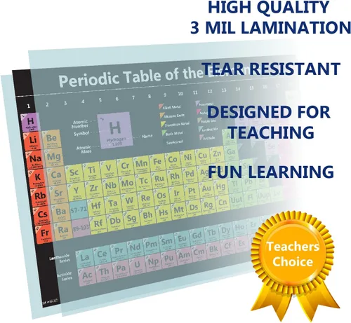 Vista 2 de Cartel de tabla periódica científica, cuadro laminado para enseñar elementos blancos, decoración de aula para educadores premium con número atómico