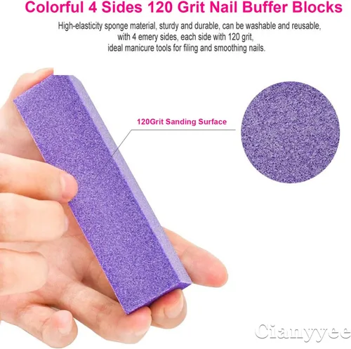 Vista 4 de Juego de 20 limas de uñas para uñas naturales, lima de uñas de grano 100 180, 4 lados de grano 120, bloque de uñas de gel acrílico, herramienta