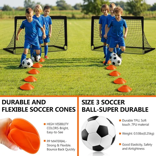 Vista 5 de Soccer Goal, Kids Soccer Goals for Backyard Set of 2, Pop Up Soccer Net Negro