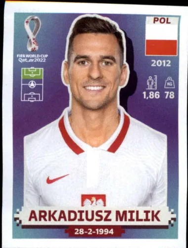 2022 Panini World Cup Qatar Stickers Soccer #POL18 Arkadiusz Milik Poland Group C Officially Licensed Sticker Single Card (small, paper thin 49x69