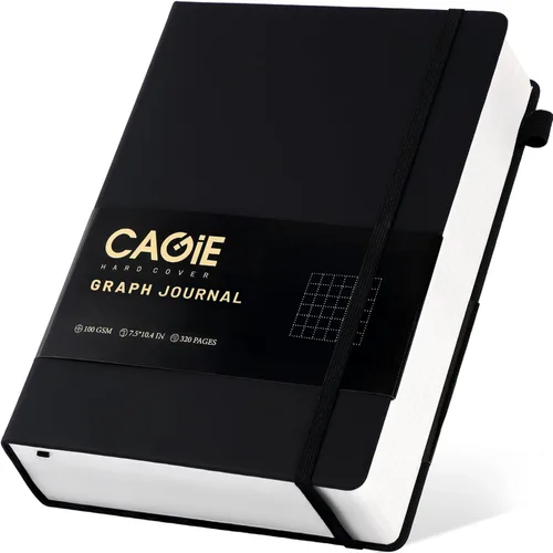 Vista 30 de CAGIE Cuaderno de cuadrícula de cuadrícula con puntos y balas, color negro A5