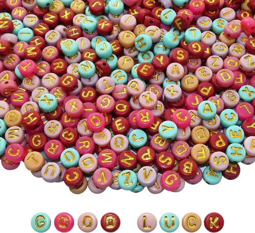 Vista 26 de Amaney - 1000 cuentas redondas de acrílico blanco de 0.236 x 0.186 pulgadas con letras del alfabeto de oro rosa para hacer joyas