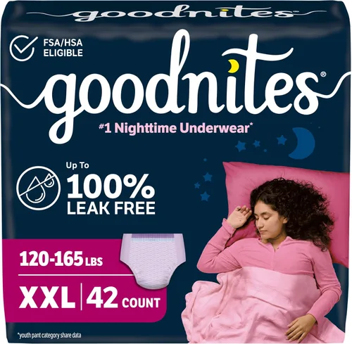 Vista 18 de Goodnites Ropa interior nocturna para niñas, talla extra pequeña (28-43 libras), 15 unidades, el embalaje puede variar