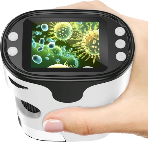 Vista 12 de Microscopio portátil 1000X para niños, pantalla 4K de 2.0 pulgadas, mini microscopios digitales de bolsillo recargable, kit de diapositivas
