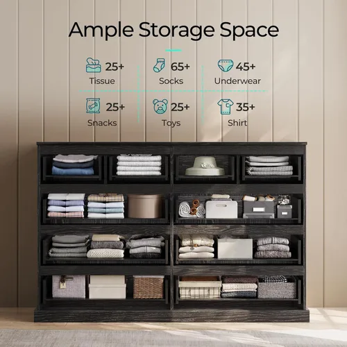 Vista 19 de LINSY HOME Cómoda de 8 cajones para dormitorio, cómoda de 53 pulgadas de ancho, modernos cajones de madera de granja con almacenamiento, organizador