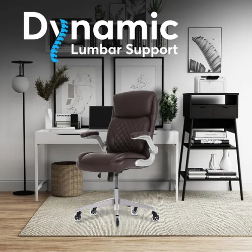 Vista 6 de Oline ErgoAce - Silla de oficina ejecutiva ergonómica, silla de escritorio para el hogar con ruedas de piel sintética para juegos con reposabrazos