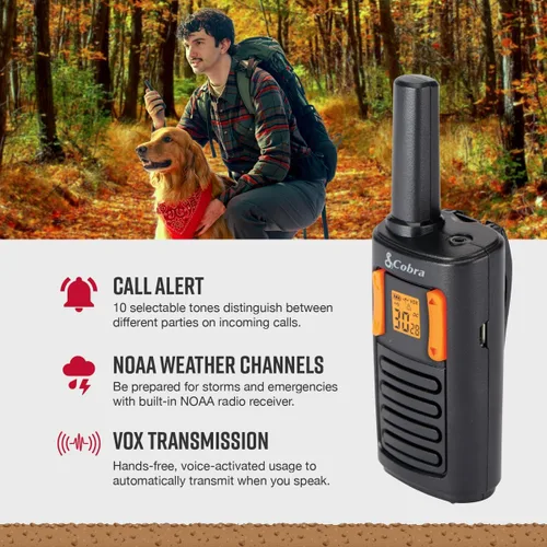 Vista 4 de Cobra RX180 Walkie Talkies (paquete de 2) – Radios bidireccionales compactas ligeras y fáciles de usar de largo alcance, 22 canales preestablecidos