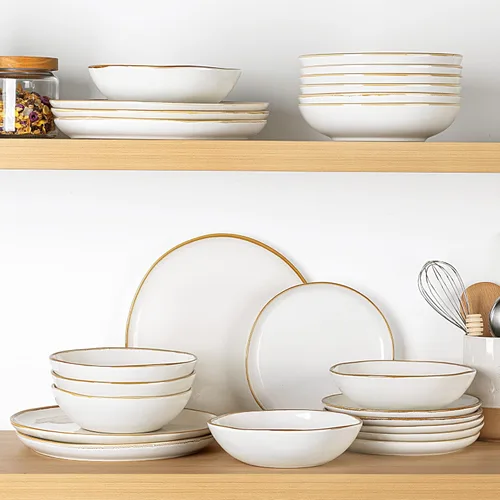 Vista 8 de AmorArc Juego de vajilla de cerámica, juego de platos y cuencos de gres con esmalte reactivo hecho a mano, altamente resistente a las astillas