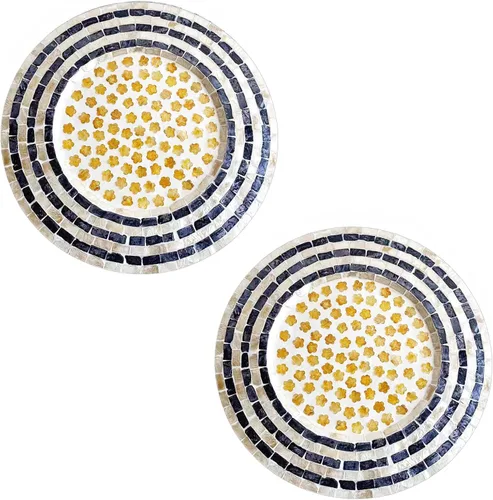 Vista 14 de i-lan Juego de 2 bajoplatos decorativos de madreperla para exhibición, bajoplatos de madera con incrustaciones de concha marina de 13" para cena