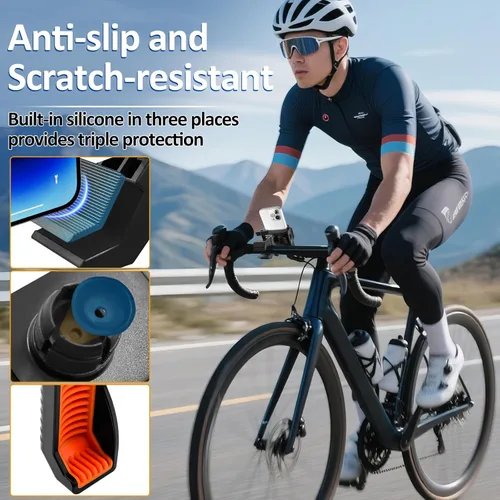 Vista 7 de Wonwood_direct Soporte para teléfono de bicicleta, soporte de teléfono para motocicleta, abrazadera de teléfono celular para manillar, soporte
