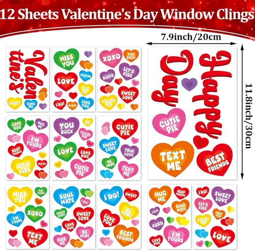 Vista 2 de Calcomanías para ventana del día de San Valentín, dulces de San Valentín, calcomanías de corazón para ventana, diseño de corazón para conversación