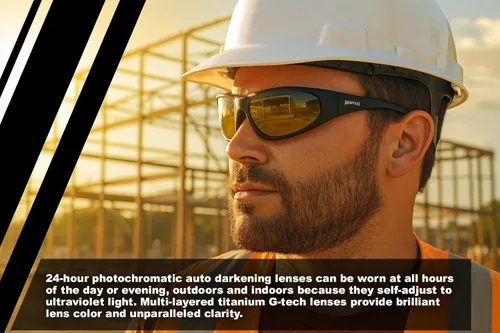 Vista 2 de Global Vision Hercules - Gafas de sol de seguridad con oscurecimiento automático, marco negro mate con lentes fotocromáticas amarillas a humo las 24