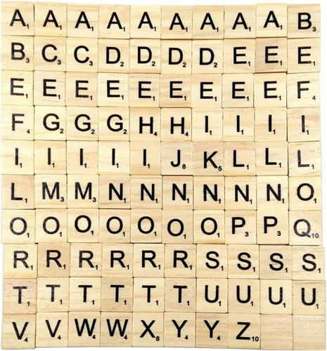 Vista 2 de Sunnyglade 200 azulejos de letras de madera/azulejos de madera Scrabble A-Z letras mayúsculas para manualidades, colgantes, ortografía (200 unidades)