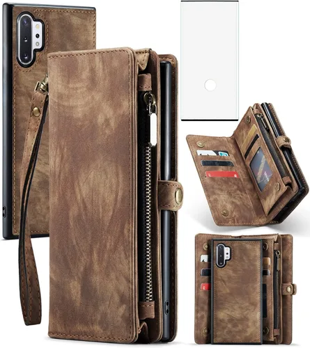 Vista 9 de Asuwish Funda para teléfono Samsung Galaxy Note 10 Plus Glaxay Note10+ 5G con cremallera, protector de pantalla de vidrio y tarjetero con tapa