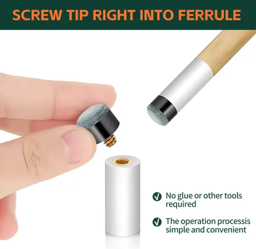 Vista 2 de Kit de reemplazo de puntas para taco de billar uadbau - Puntas de taco de billar con tornillo, virolas blancas de billar, no necesita pegamento ni