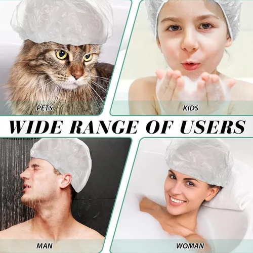 Vista 7 de Leyndo 1000 gorros de ducha desechables de plástico impermeables a granel, procesamiento de cabello elástico, grueso e impermeable, para mujeres