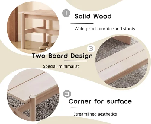 Vista 5 de EALSON Banco de madera maciza moderno de 55 pulgadas de largo, banco de comedor para dormitorio, cocina, pasillo, sala de estar, blanco lavado