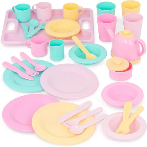 Battat – Play Circle – Juego de Vajilla – Platos, Tazas y Juguetes de Fiesta de Té – Juguetes de Cocina para Niños Pequeños – Juego de Simulación –