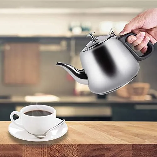Vista 4 de Tetera de acero inoxidable, tetera para té y café, hervidor de agua caliente, hervidor de té con filtro infusor extraíble (2L)