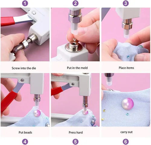 Vista 2 de Benfu Máquina de incrustaciones de perlas, máquina de fijación de remaches con cuentas a mano, herramientas manuales de bricolaje, botones
