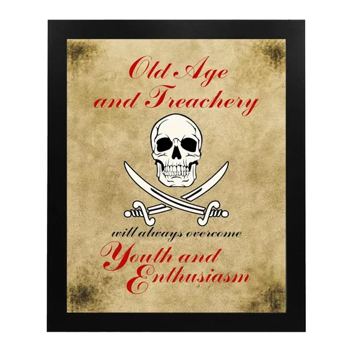 Vista 5 de Old Age and Treachery- Funny Pirrate Wall Art, Sarcastic Distressed Skull Print Replica Wall Print Is Ideal For Home Decor, Office Decor, Man Cave &