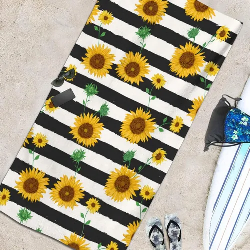 Vista 5 de Toalla de playa de girasol, toalla de baño de microfibra de secado rápido, de gran tamaño, para regalo, toallas de playa gruesas sin arena