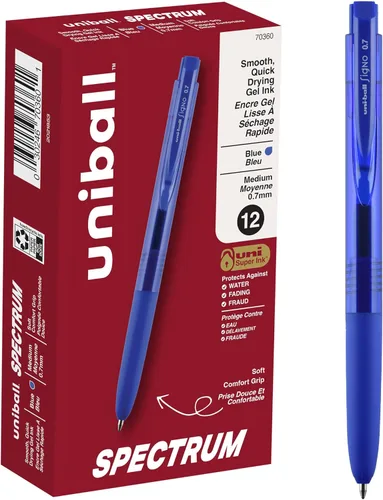 Uniball Spectrum - Bolígrafos de gel retráctiles, punta media (0.028 in), tinta azul, paquete de 12