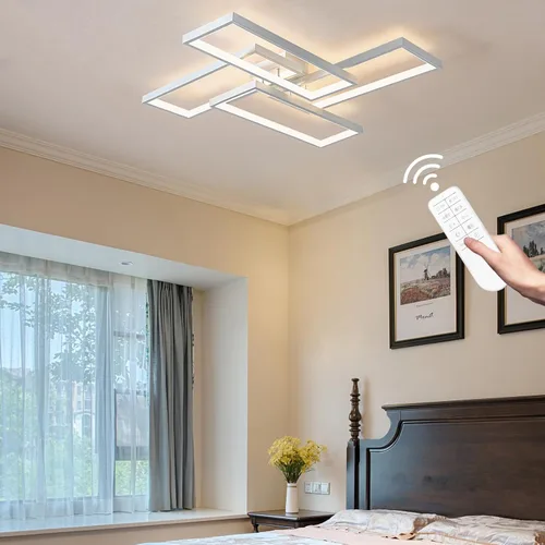 Vista 14 de Shine LUEST Modernas luces LED de techo para dormitorio, 26 pulgadas, regulables, cuadradas, para sala de estar, con control remoto, lámpara negra