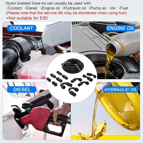 Vista 3 de Kit de línea de combustible 8AN, kit de montaje de manguera de línea de combustible CPE trenzado de nailon de 20 pies, diámetro interior de 12