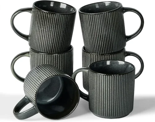 Vista 37 de Juego de Tazas de Café Famiware para 4, Tazas de 12 oz con Asa para Café, Té, Cacao, Leche - Juego de Tazas de Cerámica y Gres, Blanco Cappuccino