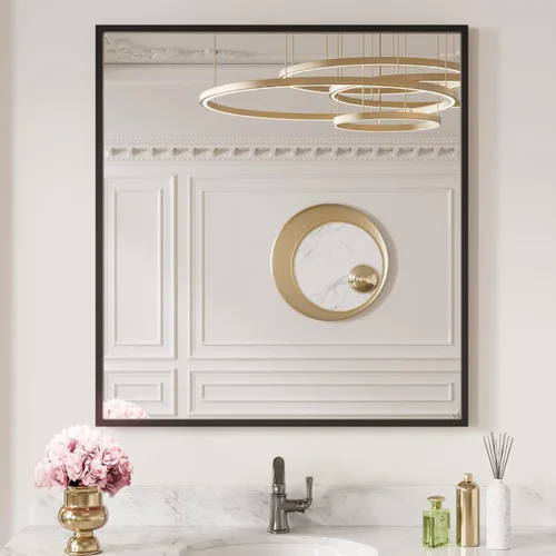 Vista 11 de LOAAO Espejo de Baño de Pared Rectangular Negro de 20"X30", Marco de Aleación de Aluminio Negro Mate, Vidrio Templado, se Cuelga Vertical u