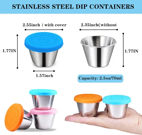 Vista 6 de Paquete de 4 recipientes de aderezo de ensalada de 2.4 onzas para llevar, recipientes reutilizables para condimentos con tapas, a prueba de fugas