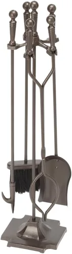 Vista 7 de Uniflame F-1634 - Juego de fuego de 5 piezas con asas de bola y base de pedestal, bronce