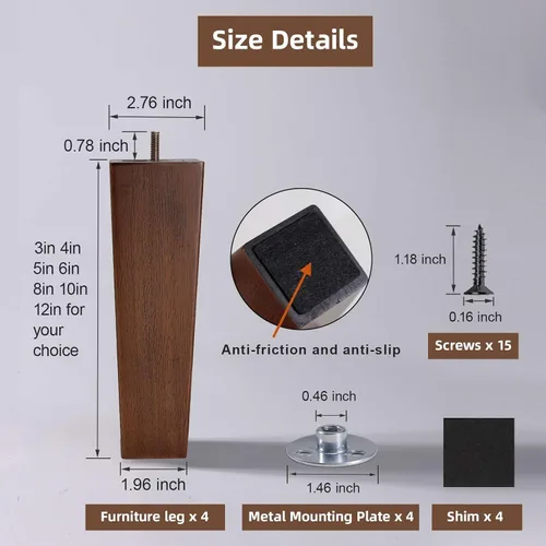Vista 3 de WEKIS Patas de Muebles de Madera Maciza de 3 Pulgadas, Patas de Madera Natural de Mediados de Siglo para Reemplazos de Muebles para Patas de Sofá