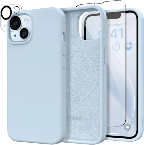 Vista 1140 de GONEZ Funda magnética para iPhone 14, compatible con Magsafe, con protector de pantalla + protector de cámara, forro de microfibra antiarañazos