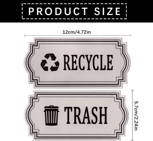 Vista 3 de Paquete de 4 calcomanías de reciclaje y basura, símbolo del logotipo de reciclaje y basura, calcomanías de vinilo impermeables para botes de basura