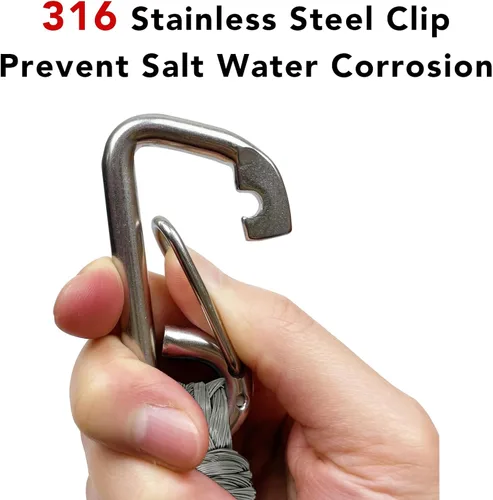 Vista 3 de Cuerda de amarre elástica de 3 pies para línea de acoplamiento con clip de acero inoxidable, accesorios para barcos, 2 unidades (gris, 3 pies)