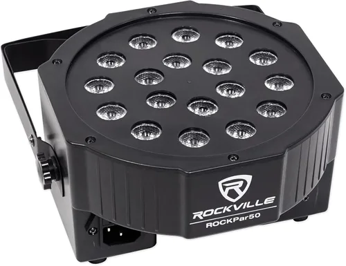 Vista 3 de (4) Rockville RockPAR50 LED RGB Compact Par Can DJ/Club DMX Wash Light+Dual Bracket