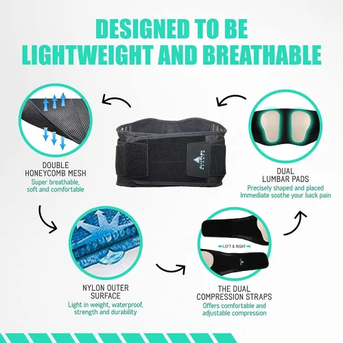 Vista 7 de Soporte de espalda para dolor de espalda baja, cinturones de apoyo de espalda con correa ajustable, cinturón de soporte lumbar transpirable