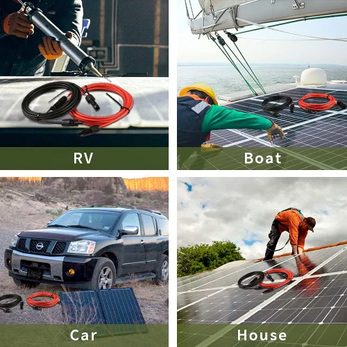 Vista 7 de HQST Cable de extensión de panel solar de 10 pies 10 AWG con conector hembra y macho Kit de adaptador de panel solar (10 pies rojo + 10 pies negro)