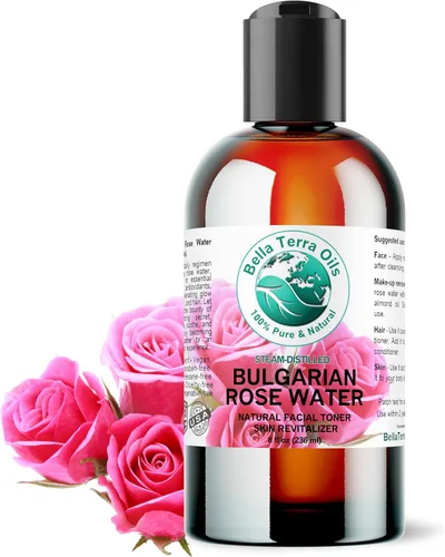 Bella Terra Oils - Spray orgánico de agua de rosas de 8 onzas - Revela el hidrosol de rosas, nutritiva cara y cabello, rico en antioxidantes de rosas