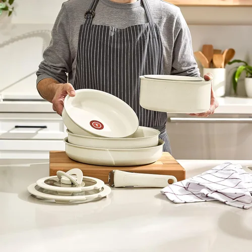 Vista 6 de T-fal Ingenio Essentials - Juego de utensilios de cocina con mango desmontable/extraíble de 11 piezas, granito titanio antiadherente, apto