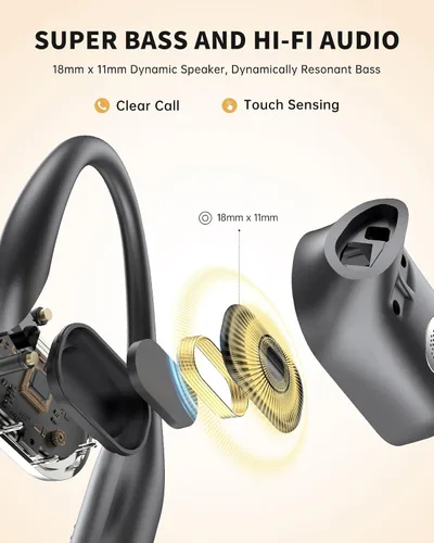 Vista 5 de Auriculares de oreja abierta, auriculares sobre la oreja con ganchos para los oídos, auriculares Bluetooth inalámbricos verdaderos con micrófono